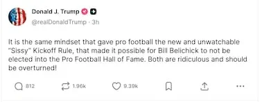 Donald Trump critica la ausencia de Belichick en el Hall of Fame de la NFL: “Es ridículo”